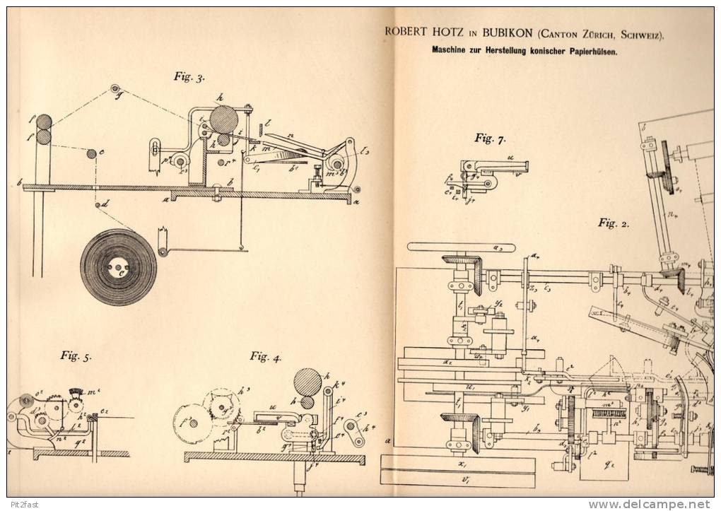 Original Patentschrift - R. Hotz In Bubikon B. Hinwil , 1892 , Maschine Für Konische Papierhülsen , Papier !!! - Machines