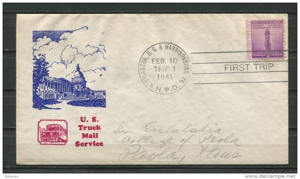 USA 1941 Cover Truck Mail Service First Trip - Marcophilie