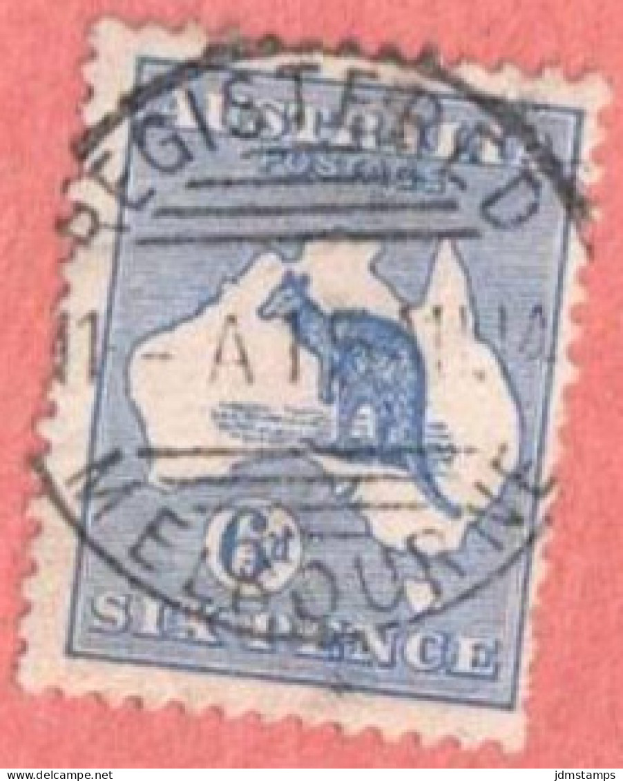 AUS SC #8 Used - 1913 Kangaroo And Map, W/perf Flt @ LR,  W/SON "REGISTERED / MELBOURNE / 15 AU 14", CV $30.00 - Used Stamps