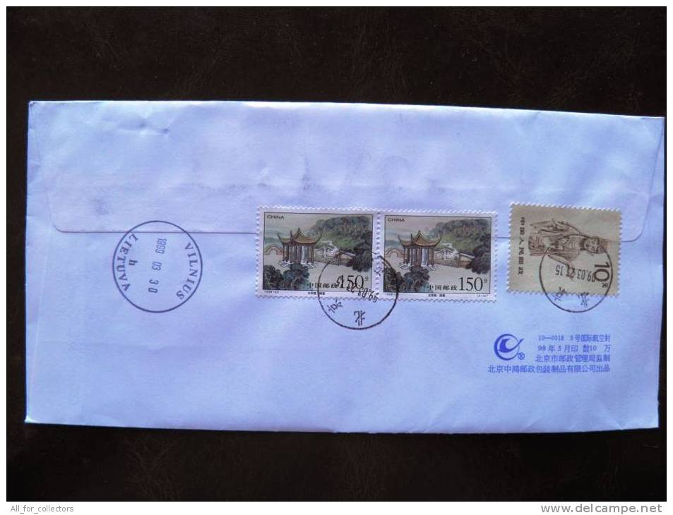 Cover Sent From China To Lithuania On 1999 Registered, 2 Scans - Lettres & Documents