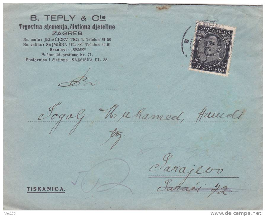 B.TEPLY & C´IE,VELETRGOVINA SJEMENJEM,ZAGREB 1927 COVER SENT TO MAIL,Yougoslavie. - Briefe U. Dokumente