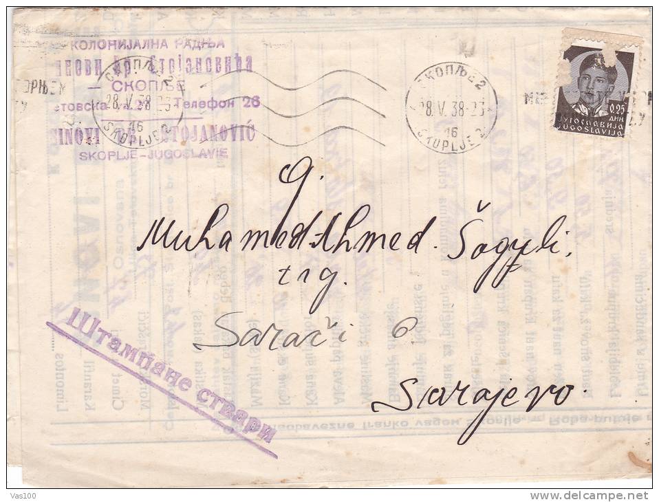 KOLONIJALNA KADNJA ,SKOLJE 1938 LETTRE,Yougoslavie. - Storia Postale