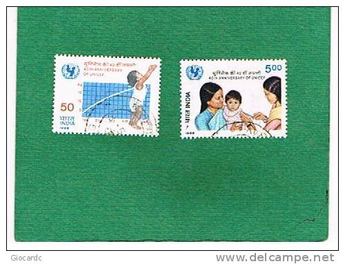 INDIA  -  SG 1221.1222 -  1986  / 40^ ANNIV. UNICEF  (COMPLET SET OF 2  STAMPS)  -  USED - Gebruikt