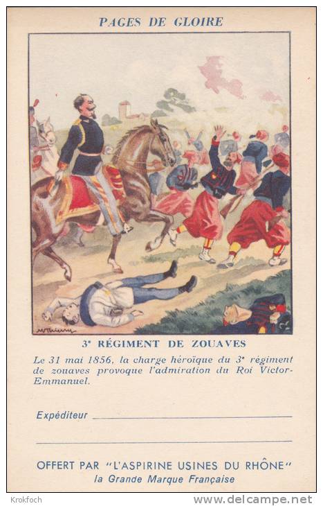 CPFM 1940 - Aspirines Du Rhone - 2 Lignes Adresse - 3ème Régiment Zouaves - Non Circulé - Roi Victor-Emmanuel - Lettres & Documents