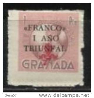 4144-SELLO VALOR ALTO 1 PESETA SERIE GRANADA FALANGE I AÑO TRIUNFAL EN NEGRO AYUDA AL CAMARADA.FRANCO **.SELLO GUERRA CI - Emisiones Nacionalistas