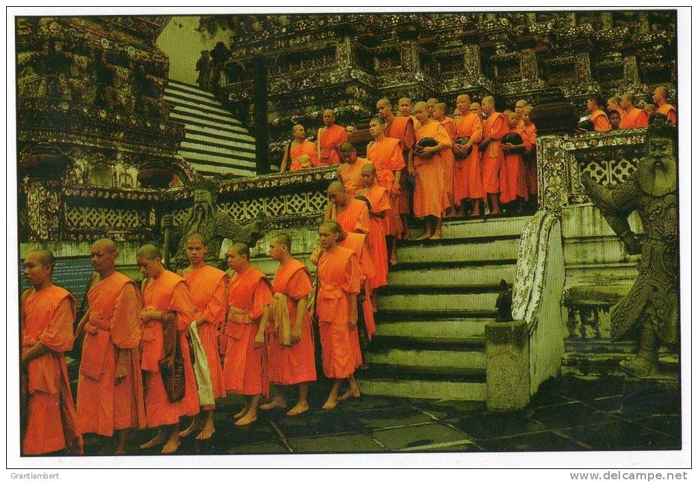 Buddhist Priests In The Temple Of Dawn, Bangkok - TST Unused - Thailand