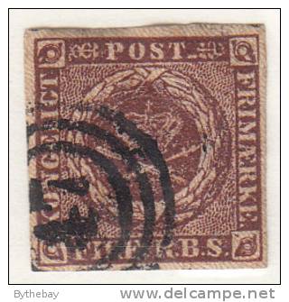Denmark Used Scott #2 4rs Royal Emblems, Brown Cancel: 3-ring 47 - Used Stamps