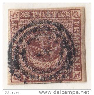 Denmark Used Scott #2 4rs Royal Emblems, Brown Cancel: 3-ring - Used Stamps