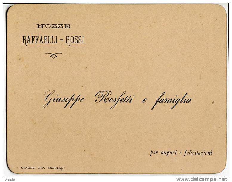 BIGLIETTO PARTECIPAZIONE NOZZE ROSSI RAFFAELLI JESI ANCONA ANNO 1898 TIPOGRAFIA ERCOLANI CINGOLI - Boda