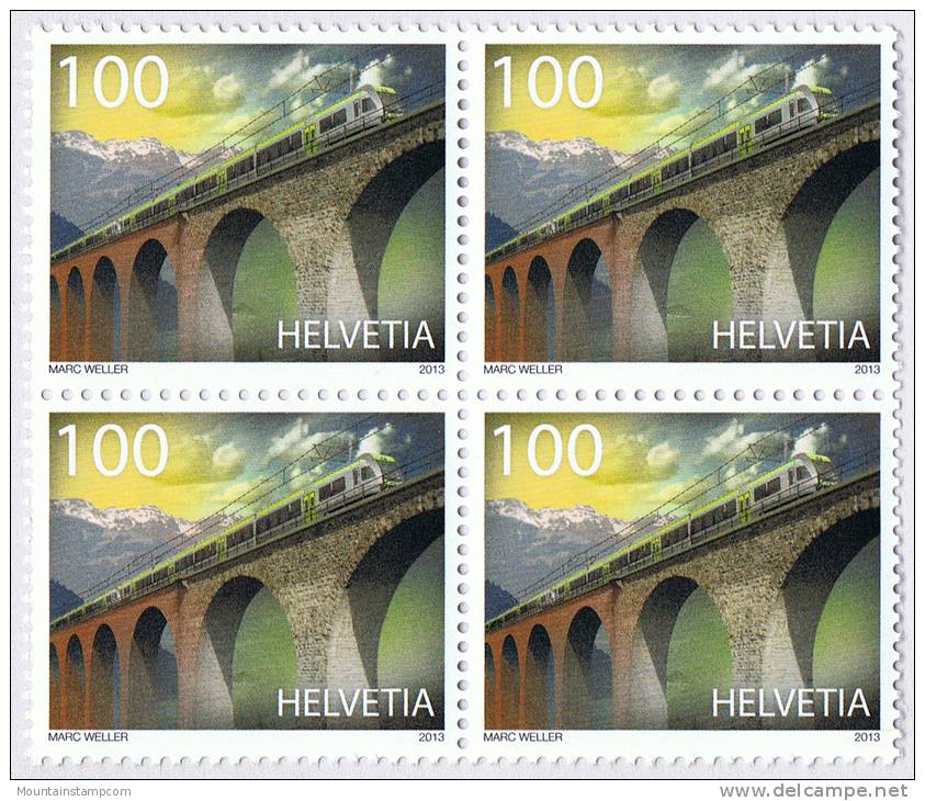 Switzerland 2013 100 Years Lötschberg Railway Mountain Bridge ** MNH  Block Of 4 - Ungebraucht