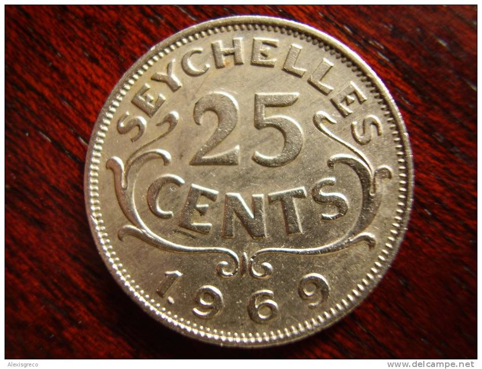 SEYCHELLES 1969 TWENTYFIVE CENTS Copper-nickel Coin USED In Very Good Condition. - Seychellen