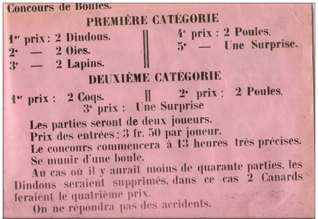 Affichette Saint-Michel En Thiérache Concours De Boules 1933 Café De La Poste Format 30x40cm - Non Classés