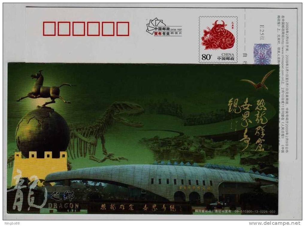 Y. Hepingensis Dinosaur Fossil,pterosaur,dinosaur Fossil Burial Site,CN09 Zigong Dinosaur Museum Adv Pre-stamped Card - Fossili