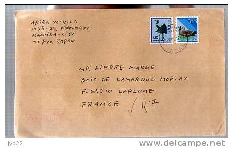 Lettre Cover Par Avion Via Air Mail Du Japon Japan Nippon Pour La France - CAD 10-04-1993 ? / 2 Tp Oiseau - Brieven En Documenten