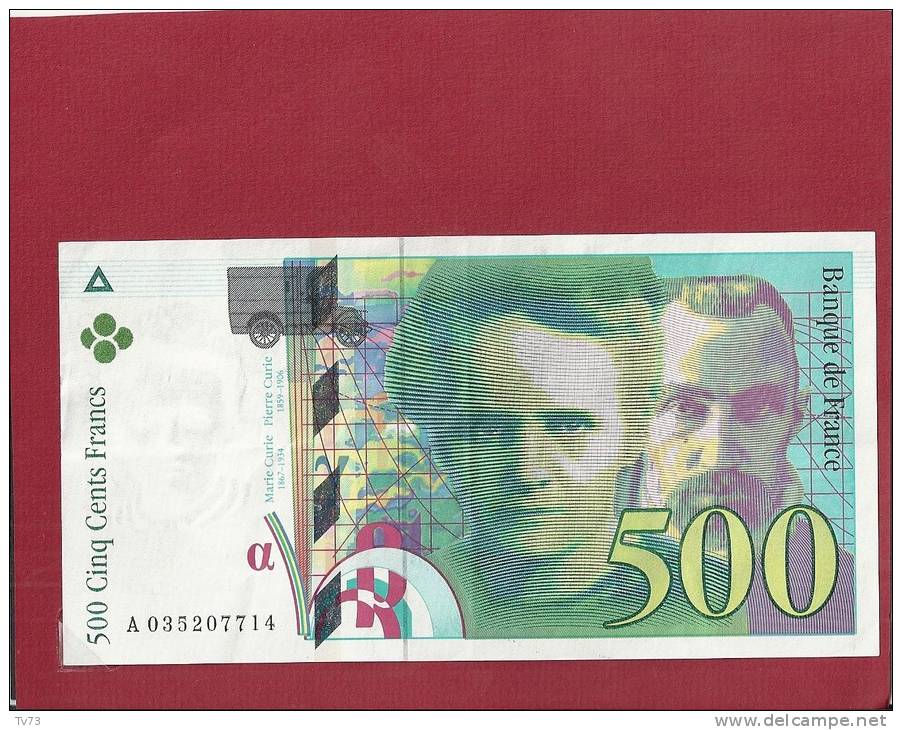 &#9658;EB053 - Billet 500 Francs Pierre Et Marie CURIE 1995 - (A 035207714) - Très Bon état - Sans Trou D´épingle - Pli - 500 F 1994-2000 ''Pierre En Marie Curie''