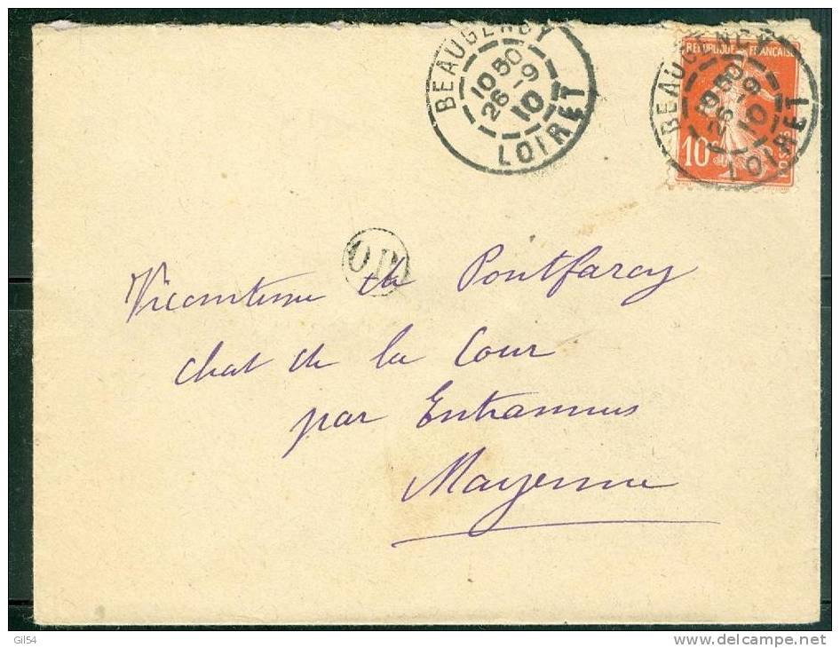 Lettre Affranchie Par Yvert N°138 Oblitéré Beaugency En 1910  - Ax5410 - 1877-1920: Période Semi Moderne