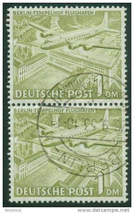 Berlin  1949  Freimarken - Berliner Bauten I - Flughafen Tempelhof  (1 Senkr. Paar Gest. (used))  Mi: 57a/57a (30 EUR) - Gebraucht