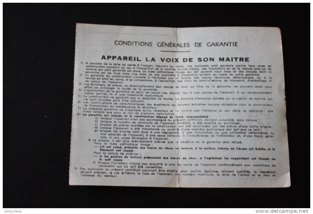 Certificat De Garantie D'un Appareil Pathé Marconi La Voix De Son Maître (le Nain Bleu à Nice) Le 5/7/1968 - Supplies And Equipment