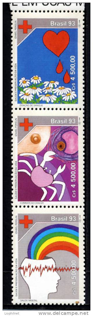 BRESIL 1993, CROIX-ROUGE, DON SANG, CANCER, SANTE MENTALE, , 3 Valeurs, Neufs. R441 - Unused Stamps