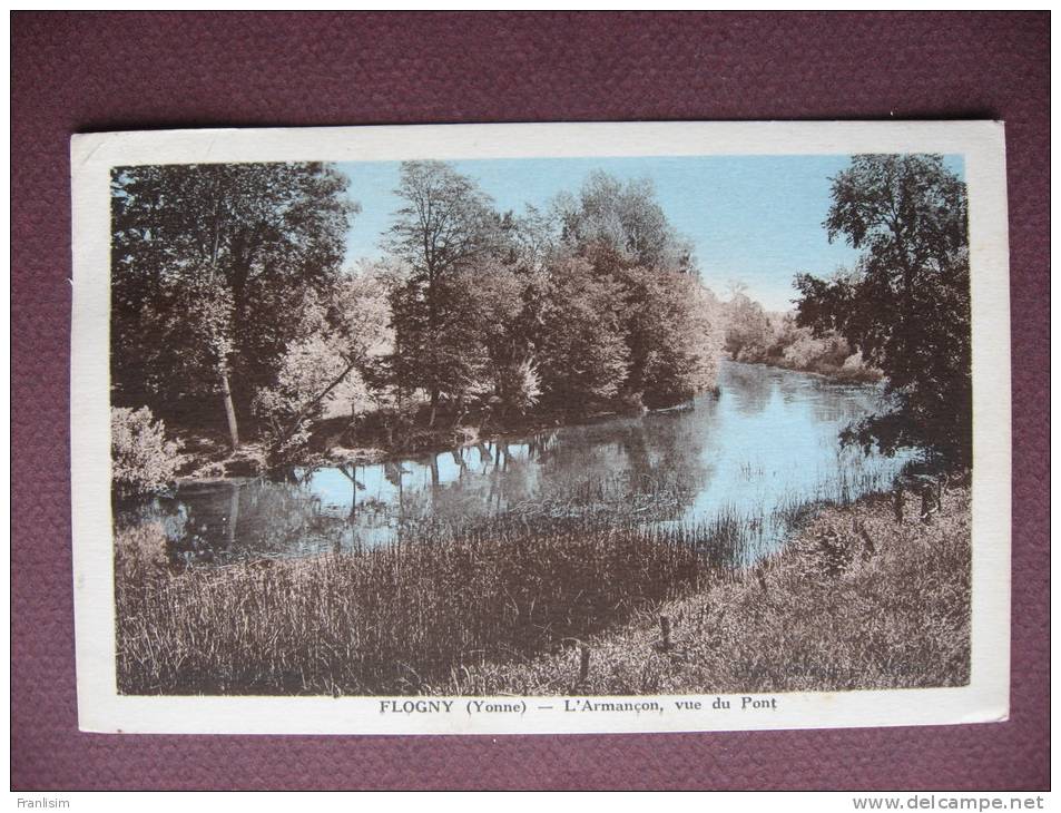 CPA 89 FLOGNY L'Armançon Vue Du Pont  1930 40 Carte Sépia Sur Fond Bleu ( Ciel & Rivière) - Flogny La Chapelle