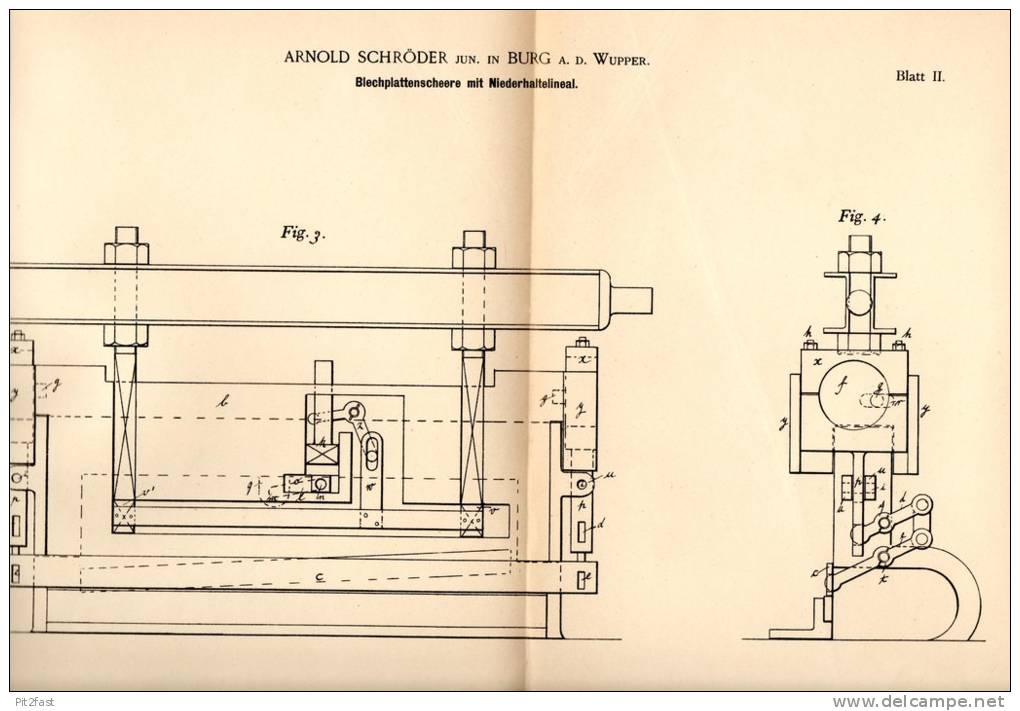 Original Patentschrift - A. Schröder In Burg A.d. Wupper , 1892 , Scheere Für Blechplatten , Blech !!! - Historische Dokumente