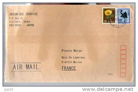 Lettre Cover Par Avion Via Air Mail Du Japon Japan Nippon Pour La France - QSL - CAD 20-12-1997 / 2 Tp Fleur & Oiseau - Storia Postale