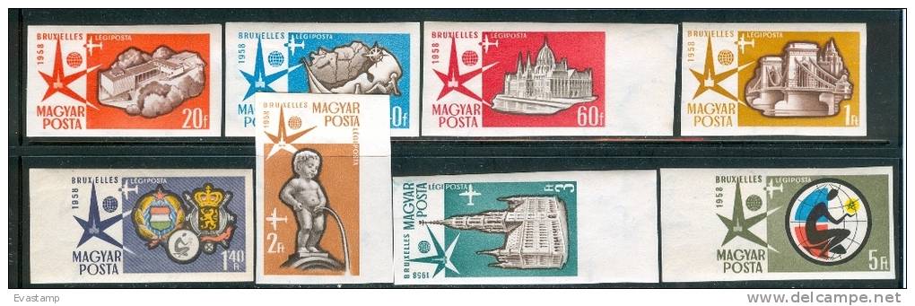 HUNGARY-1958.AIR Imperforated Set - Universal And Intl. Expositions At Brussels MNH! Mi 1519B-1526B - Ungebraucht