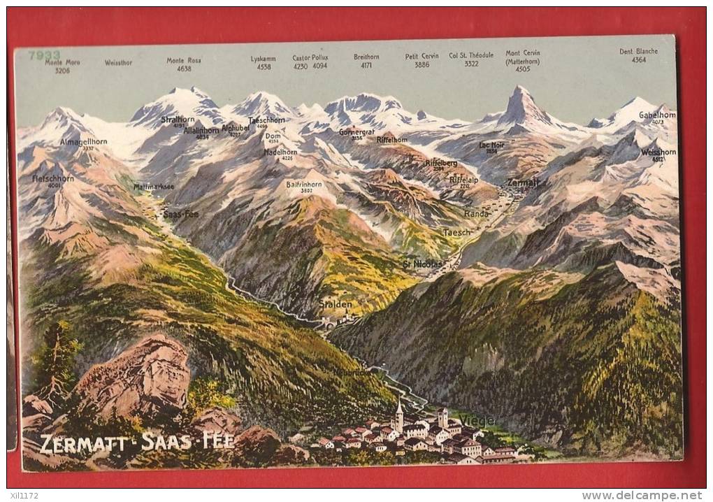 YSA-03 Panorama Visp Zermatt Saas-Fee Stalden, St-Niklaus, Taesch. Nicht Gelaufen. Phototypie - Saas-Fee
