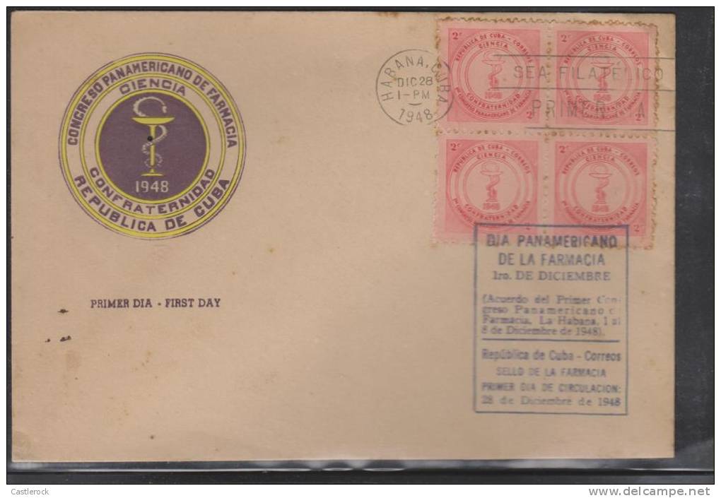 O) 1948 CUBA, SCIENCE FELLOWSHIP, PHARMACY SEAL, FDC MINT. - FDC