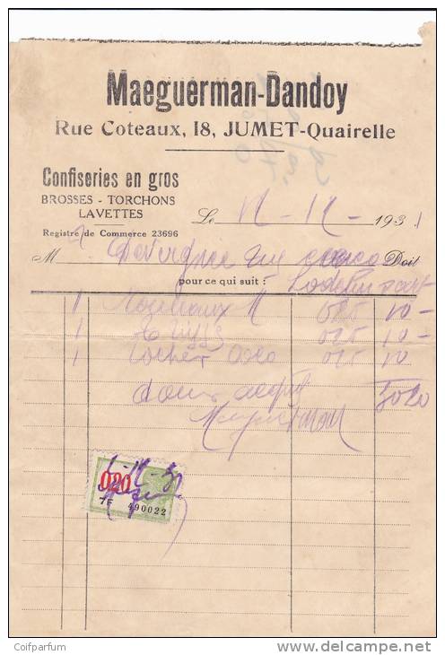 CONFISERIES  MAEGUERMAN-DANDOY / JUMET 1931 (F867) - 1900 – 1949