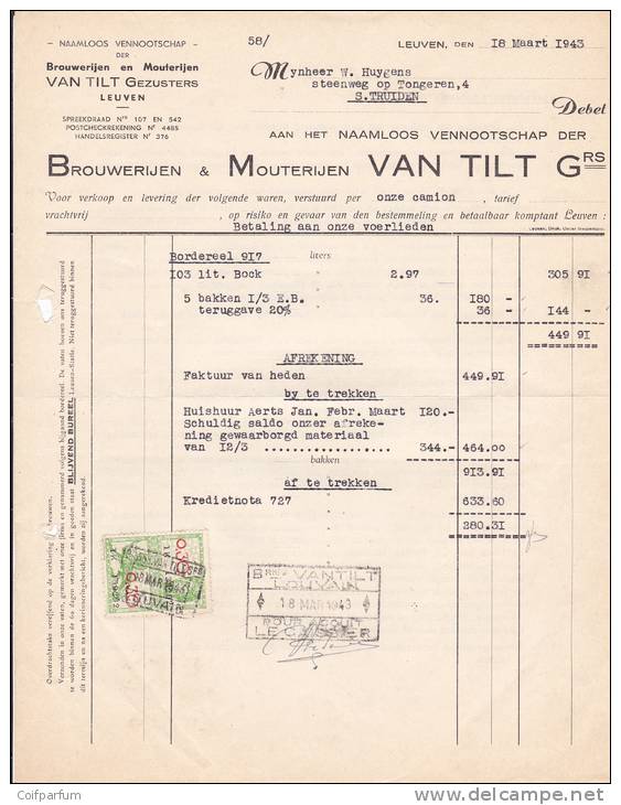 BROUWERIJ & MOUTERIJ (Brasserie) VAN TILT LEUVEN 1943 (F955) - 1900 – 1949
