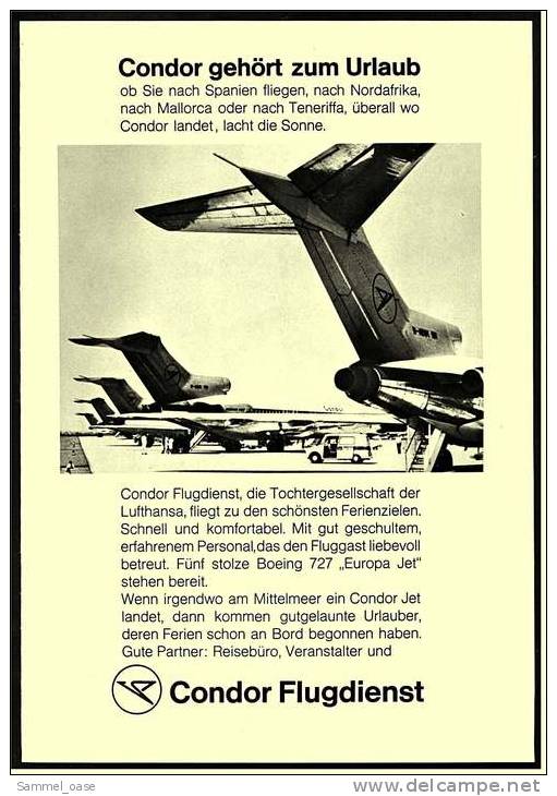 Reklame Werbeanzeige  Condor Flugdienst  -  Condor Gehört Zum Urlaub  , Von 1968 - Pubblicità