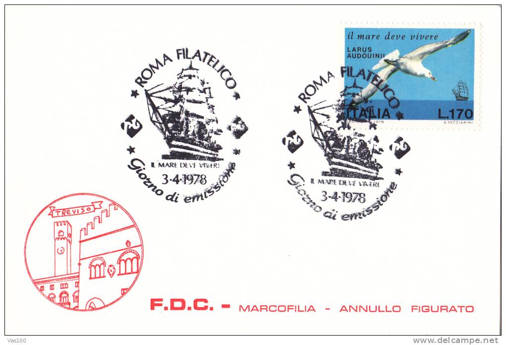 BIRDS STAMPS ON CARD 1978 ITALIA. - Flamingos