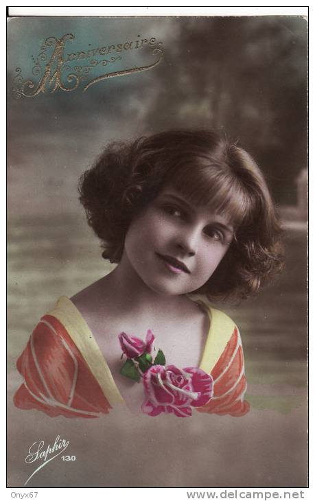 Carte Postale Fantaisie Jeune Fille Avec Rose-Young Girl-Child Woman-Kind - Portraits