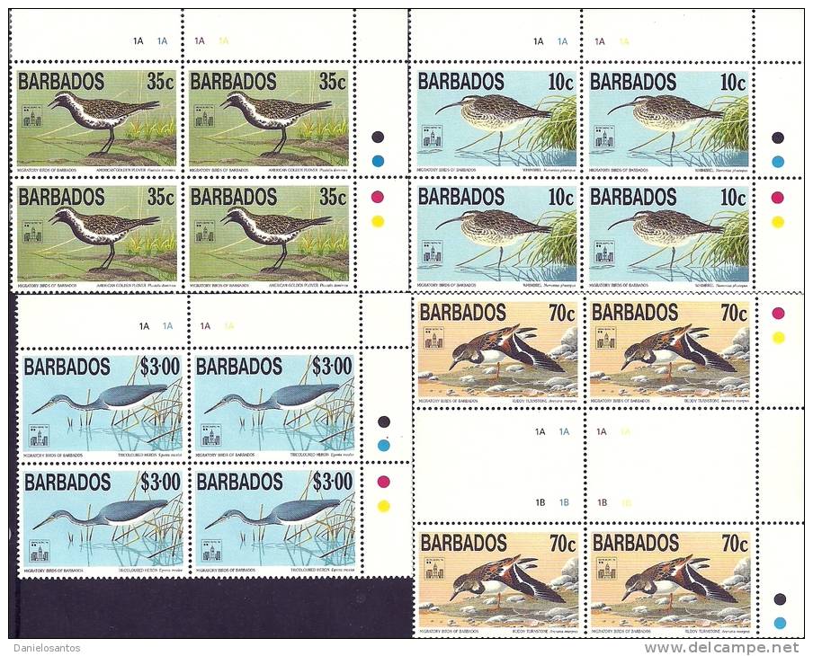 Barbados 1994 Birds Aves Oiseaux Vegels HONG KONG 94  Plover Heron Set Of 4 On Block Of 4 MNH And Info Sheet (offer) - Albatrosse & Sturmvögel