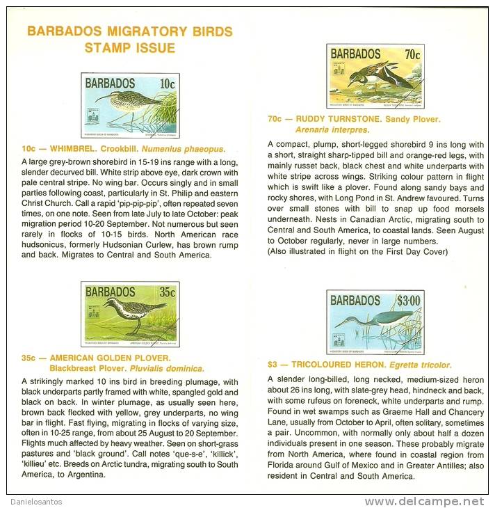 Barbados 1994 Birds Aves Oiseaux Vegels HONG KONG 94  Plover Heron Set Of 4 On Block Of 4 MNH And Info Sheet (offer) - Palmípedos Marinos