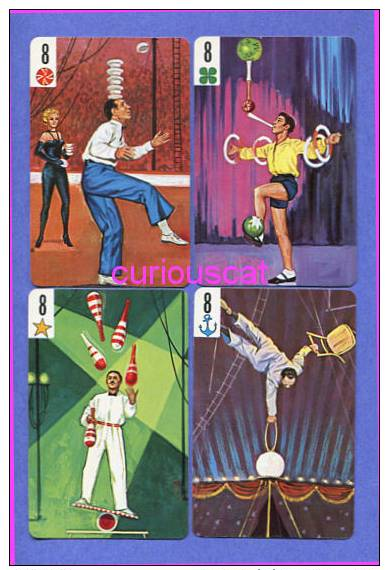 1 SET Of 4 CIRCUS ARTIST PLAYING CARDS JUGLAR JOGLEUR By JUEGO INFANTIL HERACLID FOURNIER VITORIA MADE In SPAIN ESPAGNE - Carte Da Gioco