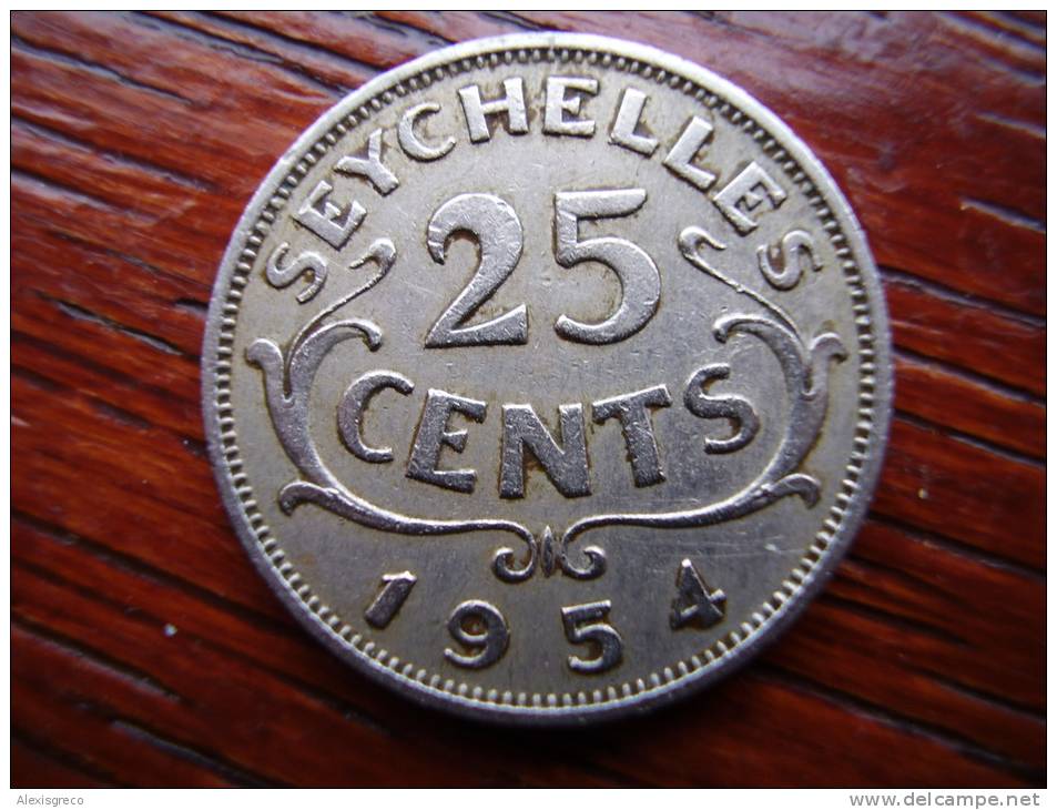 SEYCHELLES 1954 TWENTY FIVE  CENTS  Copper-nickel Coin USED In Good Condition. - Seychelles