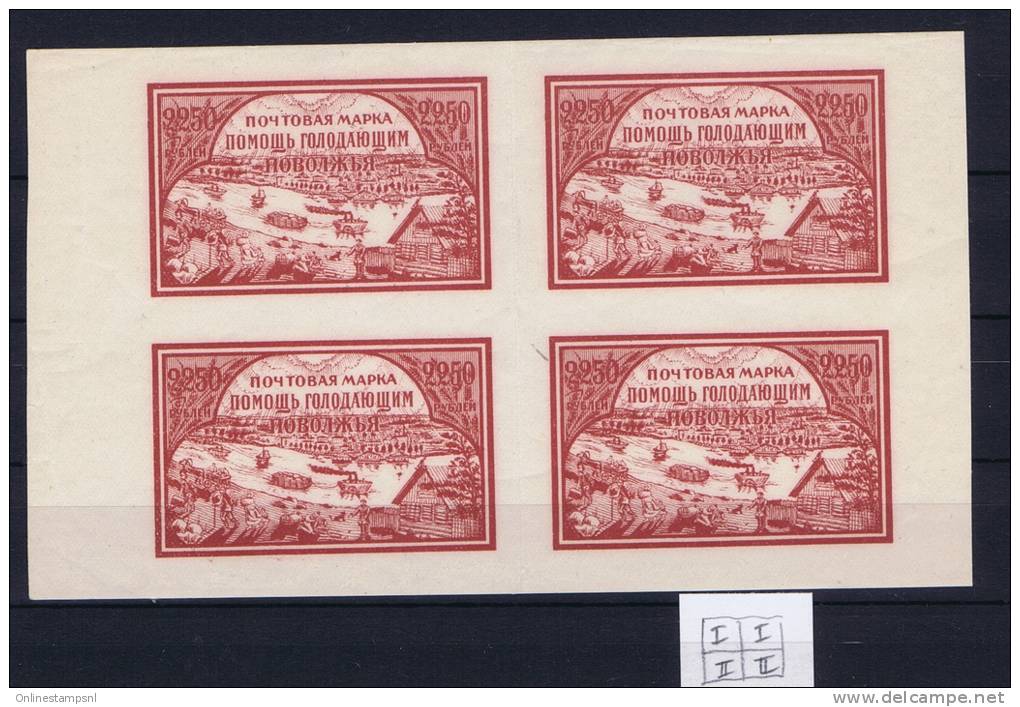 Russia, 1921 Hugerhilfe Mi 167W Thick Paper Yvert 154, Double Pair  Of Type I + Type II, Closed And Open Chimney - Ongebruikt