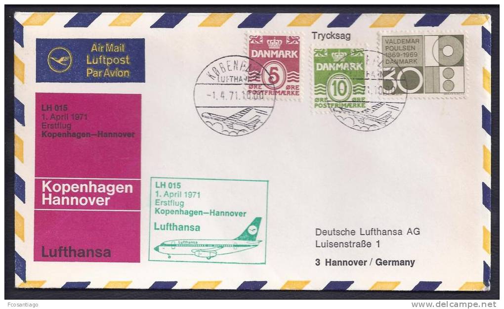 FIRST FLIGHT - Lufthansa LH015 Kopenhagen-Hannover - 01 April 1971 - Otros & Sin Clasificación