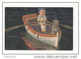 Petit Garçon Et Chien Dans Un Bateau Sous La Pluie. Signée Colombo. 1936 - Colombo, E.