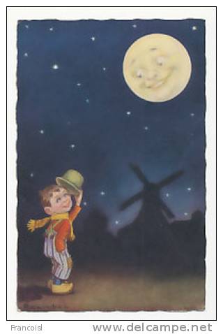 Petit Garçon Qui Salue La Lune, Moulin. Signée Colombo. 1928 - Colombo, E.