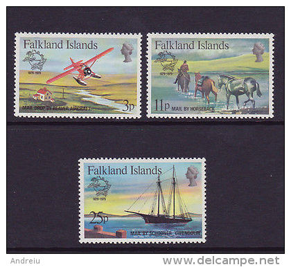 1979 Falkland Islands ,UPU 3v, Transport, Plane, Horses, Ship , Michel 292/294  MNH - Altri & Non Classificati