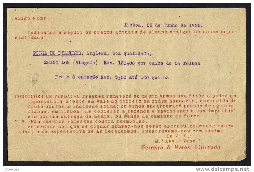 PORTUGAL - Carta Publicitária Ferreira &amp; Peres, Lda. Lisboa - Alcorochel - Cartas & Documentos