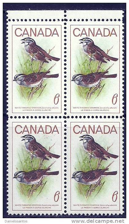 Canada 1969 Birds Aves Oiseaux Vegels  - Buntings, New World Sparrows &amp; Allies - White-throated Sparrow Block Of  4 - Sparrows