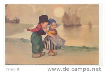 Couple D´enfants Hollandais. Voiliers. 1936. Signée Colombo - Colombo, E.