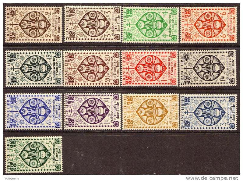 French:Indian SG229-242 1942 2ca-5r  MLH Cat.£18.30 - Other & Unclassified
