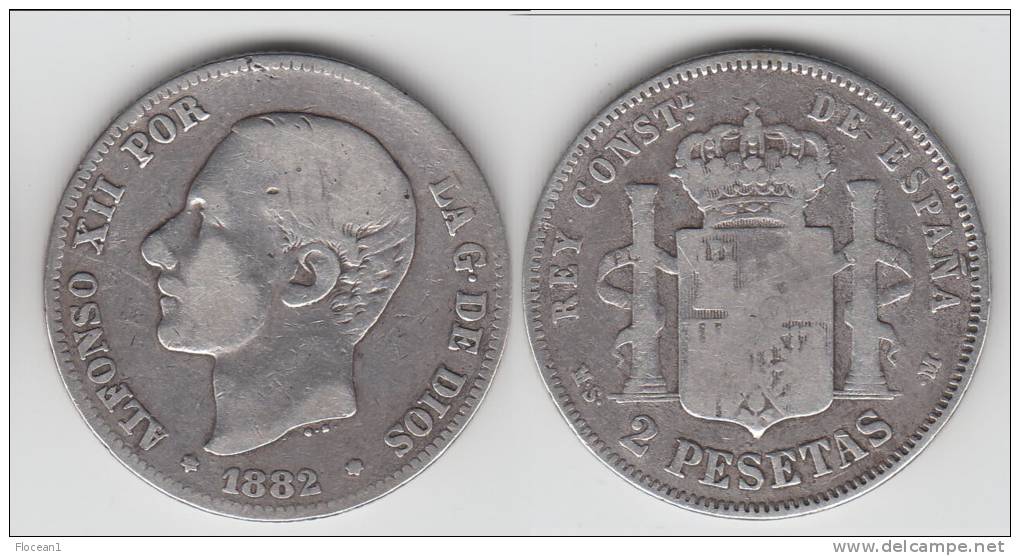 **** ESPAGNE - SPAIN - 2 PESETAS 1882 ALFONSO XII - ARGENT - SILVER **** EN ACHAT IMMEDIAT - Premières Frappes