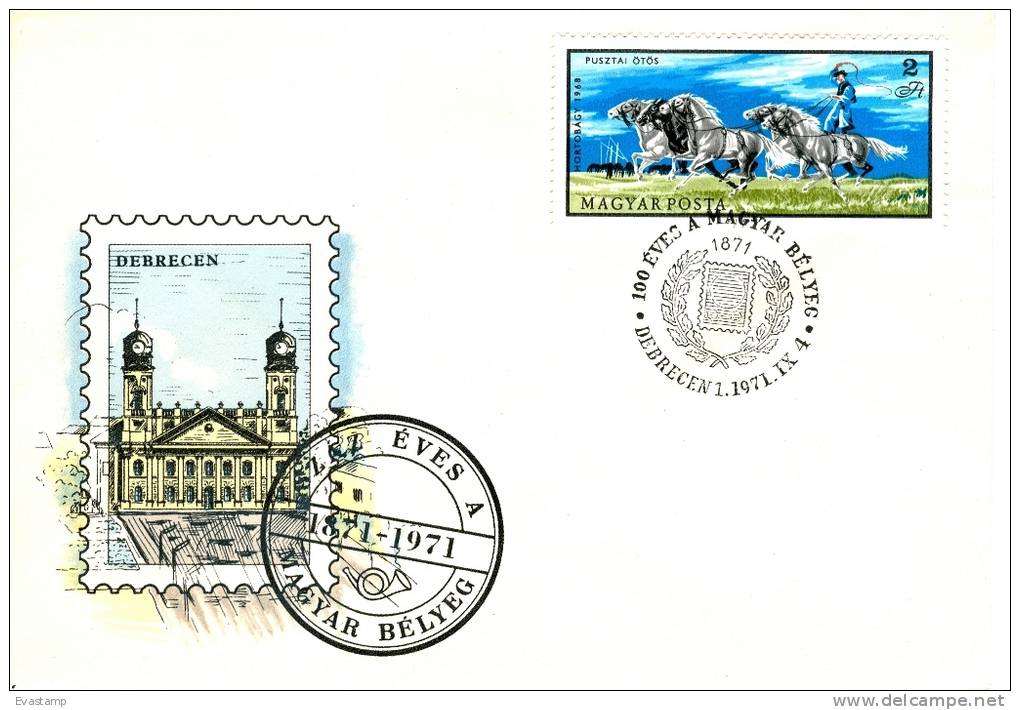 HUNGARY - 1971. Cover -100th Anniversary Of Hungarian Stamp With Special Cancellation : Debrecen-Horses,Hortobágy - FDC