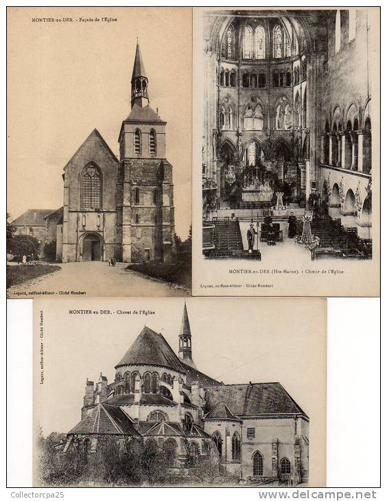 Lot 3 CPA Montier En Der : Façade De L'Eglise + Choeur De L'Eglise + Chevet De L'Eglise - Montier-en-Der